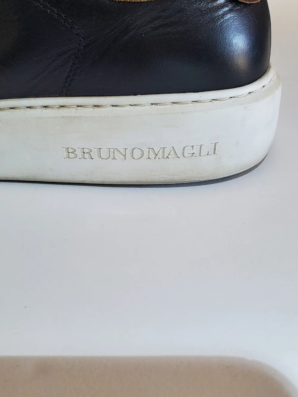 Bruno Magli Men's Black Leather Low-Top Sneakers with Brown Accent